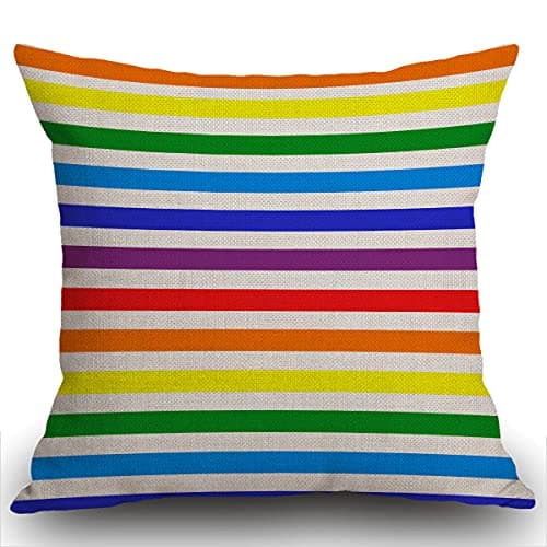 Image of Smooffly Throw Pillow Case Rainbow and White Stripes Cushion Covers 18x18 inch Linen Square Throw Pillow Cover for Living Room Sofa Couch Bed Pillowcase 45cm x 45cm