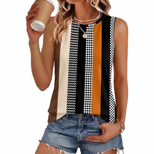 Image of Zeagoo Vests for Women Summer Sleeveless Tops Basic Tshirt Ladies Long Tank Loose Fit Curved Hem Pattern Stripe Spot 2XL