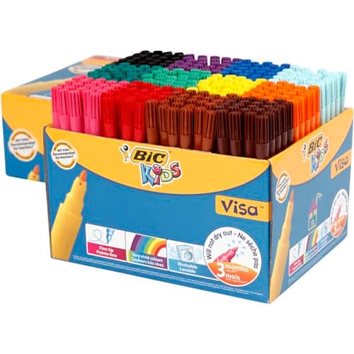 Image of BIC Kids Visa Felt Tip Pens, Fine Tip, Very Vivid Colouring Pens, Washable Markers, Back to School Supplies, 288 Pack