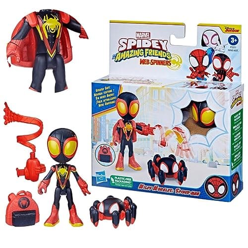 Image of Marvel Spidey and His Amazing Friends Web-Spinners, Miles Morales Spider-Man Figure, Web-Spinning Accessory