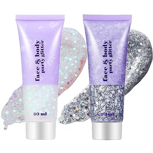 Image of Go Ho White and Silver Body Glitter Set,Singer Concerts Face Glitter Gel Makeup,Holographic Long Lasting Chunky Sequins Glitters for Eye Lip Hair Nails,Festival Accessories