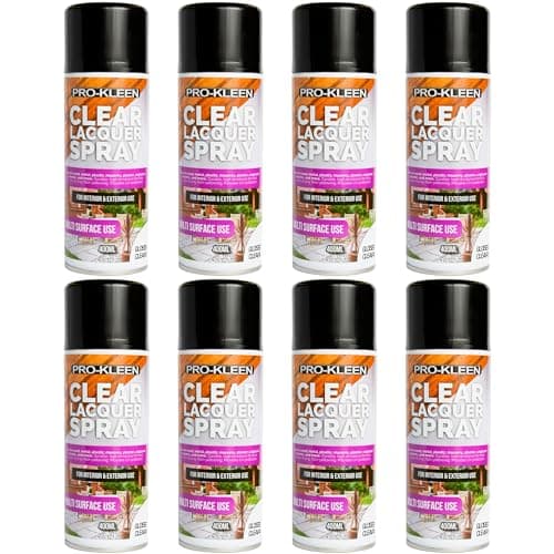 Image of Pro-Kleen Clear Lacquer Spray - Protects and Seals - for Metal, Wood, Plastics & Ceramics - Fast Drying Formula for Interior and Exterior Surfaces - Clear, Durable & Flexible - (Gloss, 8 x 400ml)