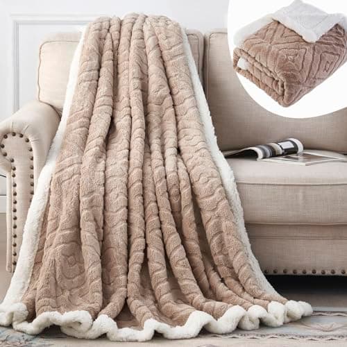 Image of EAQ Sherpa Fleece Throw Blanket Fleece Blanket for Adults, Soft Thick Warm Blanket Fluffy Blanket Throw for Sofa, Bed and Couch (BEIGE, 150x200cm)