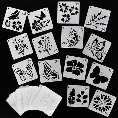 Image of Disnace 64 Pcs Painting Stencils for Crafts, Drawing Craft Stencils Templates, Painting Stencils Set, 3" Art Templates for Crafts Reusable Spraying Wall Stencil Animals and Plants Stencil Set for DIY