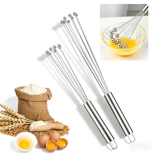 Image of 2 Pack Stainless Steel Ball Whisk Set 304 – 10 & 12 Inch Wire Egg Whisk Manual Egg Beaters Mixer for Fast Whipping Cream Sauces Blending Stirring