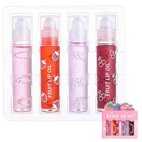 Image of Lip Oil Lip Gloss Set, 4PCS Moisturizing Plumping Lip Glosses for Teenage Girls, Clear Fruit Hydrating Lip Glow Oil, Long Lasting Non-sticky Glossy Lip Plumper Make up Gift Set for Women