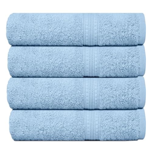 Image of Charlotte Andersen Luxury Large Towels, 100% Cotton Super Soft Bath Towel Set Of 4, 500 GSM Highly Absorbent & Quick Dry Towel 130cm x 70cm (4, SKY BLUE)