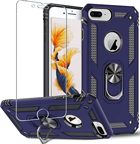 Image of Folmeikat iPhone 8 Plus,iPhone 7 Plus,iPhone 6s Plus/ 6 Plus Case, With Screen Protector 360 Degree Rotating Metal Ring Shock Absorption Reinforced Corner TPU for Apple 5.5" Blue