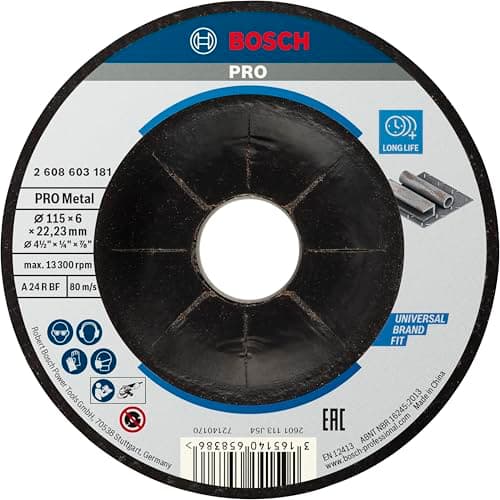 Image of Bosch 1x PRO Metal Longlife Grinding Disc for Small Angle Grinder and Bore 22.23 mm (for Steel, Ø 115 mm, Professional Accessory Small Angle Grinder)