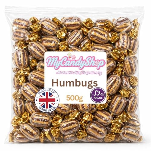 Image of MyCandyShop Mint Humbugs 500g- Boiled Sweets Humbugs Sweets, Individually Wrapped Old School Retro Candy - Boiled Mints - UK Made