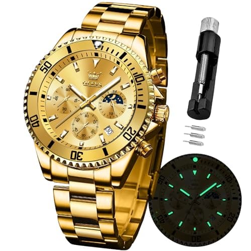 Image of OLEVS Watches for Men Waterproof Designer Luxury Formal Luminous Two Tone Stainless Steel Men's Watch Date Moon Phase Chronograph Quartz Watch Men's Gifts