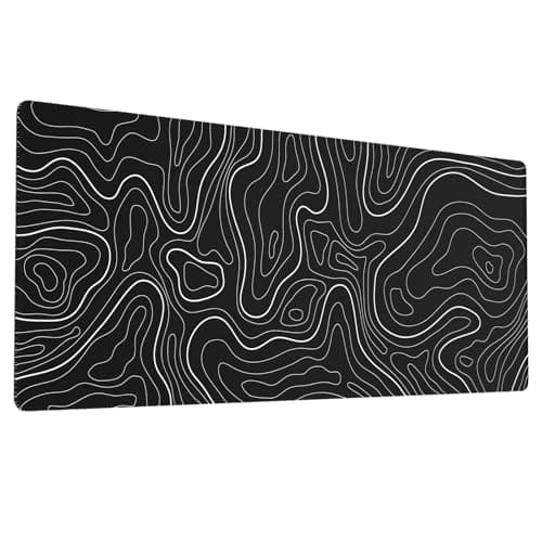 Image of Ovenbird Large Gaming Mouse Pad with Stitched Edges, Topographic Map Topo Mousepad Gaming, Extended XL Large Mousepad with Anti-Slip Base, Cool Mouse Pads for Desk, 31.5 x 11.8 in, Black
