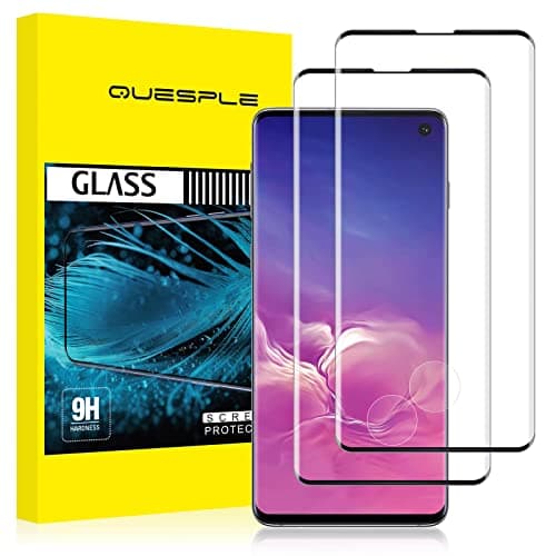 Image of QUESPLE for Samsung Galaxy S10 Screen Protector [2 Pack], HD Fingerprint unlock Full Coverage Galaxy S10 Tempered Glass Screen Protector Film, Anti-Scratch/High Sensitivity/Case Friendly