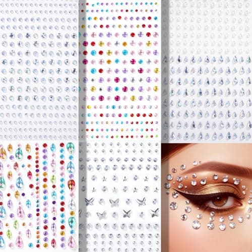 Image of Canvalite 1100PCS Self-Adhesive Face gems with Tweezers for Makeup Festival Face Jewels, Stick On Pearls Hair Gems, Pearl Rhinestones Stickers for Face, Hair, Eye, Makeup, Nail