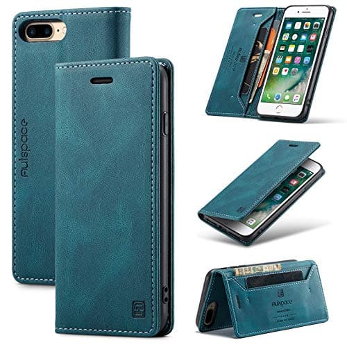 Image of TOHULLE for iPhone 6 Plus for iPhone 6S Plus for iPhone 7 Plus for iPhone 8 Plus Case, Vintage Wallet Case Card Holder Kickstand hidden Magnetic Flip Leather Case - Blue