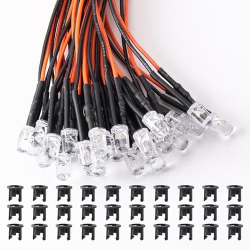 Image of Lyeteung 30 PCS 5mm 12V Prewired LED Diodes Light, Orange, 20cm Prewired LED Light Emitting Diode + 30 PCS 5mm Plastic Holder