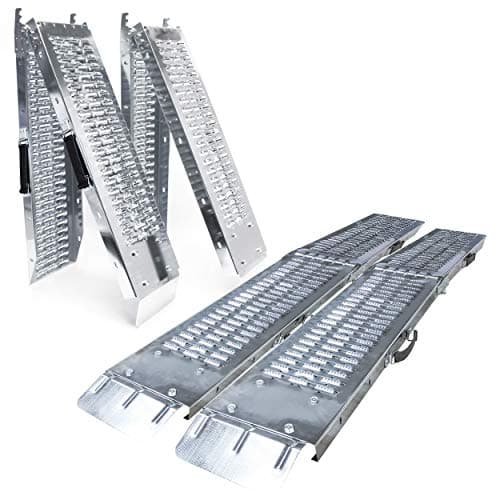 Image of VOUNOT Folding Loading Ramps 160cm, Heavy Duty Pair 400kg Capacity, Non-Slip Surface, Portable Foldable Design for Motorcycle, Mobility Scooters, Lawn Mower, Quad, and ATV