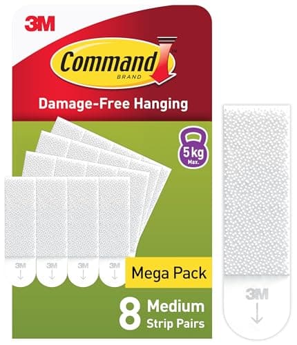 Image of Command Medium Picture Hanging Strips, Value Pack - 8 Pairs (16 Strips) Adhesive Strips, White - for Pictures, Frames, Mirrors, Wall décor - Damage Free Hanging