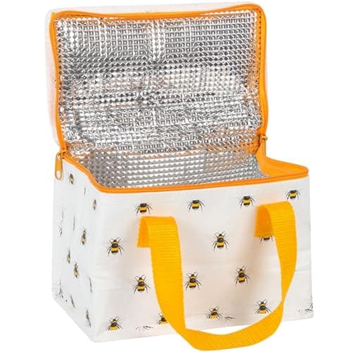 Image of CHACH Lunch Bag, Foldable Insulated Print Lunch Box 15 x 21cm Tote 40% Recycled Plastic, Water Resistant Cooler Bag for Fresh and Safe Meals All Day for Adult (Bee Print)