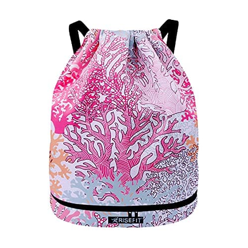 Image of Risefit Waterproof Drawstring Bags, Printed Gym Bags Sports Backpacks for School PE Yoga for Men Women Girls Students