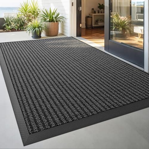 Image of DEXI Door Mat 90 x 150 cm, Dirt Trapper Doormats Non-slip, Stain and Fade Resistant, Low Profile, Easy Clean Entrance Rug for Outdoor Indoor, Striped Grey
