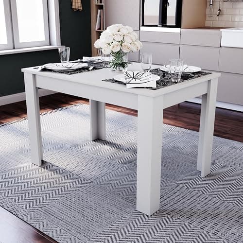 Image of Vida Designs Medina 4 Seater Dining Table MDF Wood Rectangle Modern Kitchen Dining Room Furniture Unit, White