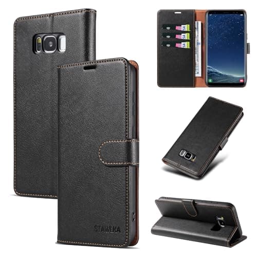 Image of STAWLKA Case for Samsung Galaxy S8 Plus, Premium PU Leather Flip Magnetic Buckle Wallet Case Kickstand Blocking RFID Shockproof Protective Phone Cover for Samsung Galaxy S8 Plus - Black