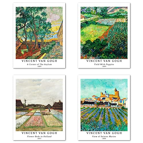 Image of Berkin Arts Wall Art Unframed Prints Giclee Art Paper Set of 4, 8x10 inch Landscape Artwork, Modern Decoration Trees Beautiful Flowers Retro Famous Painting Giclee Prints Vincent Van Gogh Poster