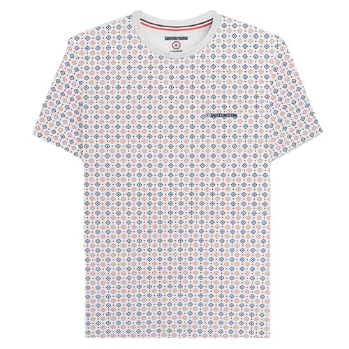 Image of Lambretta Mens Geo AOP Crew Neck Short Sleeve T-Shirt - White - 2XL