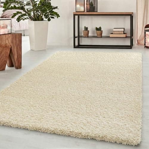 Image of Abaseen Small Large Shaggy Rug Modern Rugs Living Room Extra Large Small Medium Rectangular Size Soft Touch Thick Pile Living Room Area Rugs Non Shedding (Cream, 60x110 cm)