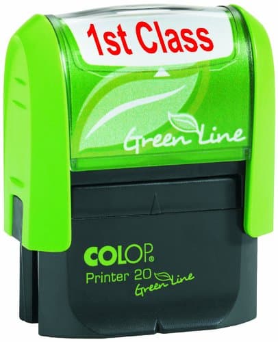 Image of Colop Green Line Word Stamp FIRST CLASS Imprint 38x14mm Red Ref 1092704060
