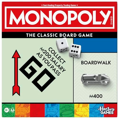 Image of Monopoly Board Game | Classic Game with Storage Tray and Larger Tokens | Ages 8+ | 2 to 6 Players | Family Games for Kids and Adults | Kids Gifts