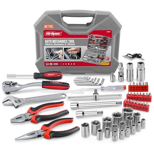 Image of Hi-Spec 67pc Car Tool Kit. Mechanic Tool Set for Vehicle, Home, Garage & Roadside DIY Repair. Compact Auto Repair Tools Case with Pliers, Ratchet Wrench, Sockets & Screwdriver Bits