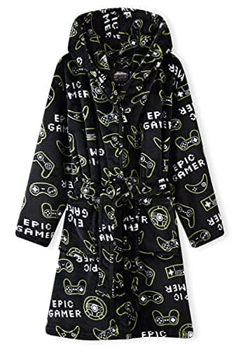 Image of CityComfort Boys Dressing Gown, Gaming Fleece Dressing Gown For Kids 7-14 Years (Black Pattern, 9_years)