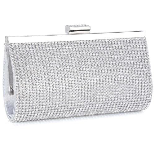 Image of BAIGIO Women's Clutches Silver Diamante Clutch Bag Evening Bag Sparkly Rhinestone Wedding Clutch Prom Party Handbag