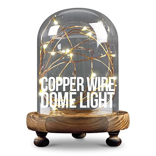 Image of iN Home Copper Wire LED Dome Light with Remote - 20 LED Fairy Lights on 2M Long Copper Wire with Glass Dome and Wooden Base - Perfect Home Decor or Table Centrepiece Decoration