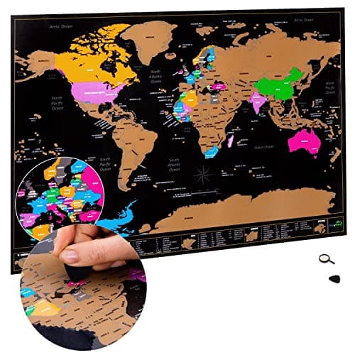 Image of Atlas & Green World Map Travel Gift, A3 Scratchable Poster + Bonus A4 UK Map, Maps of Visited Countries with Accessories, Kit Tube, Cartographic Design