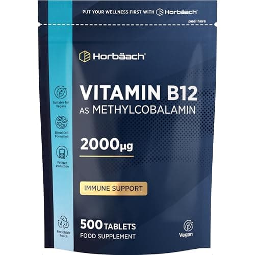 Image of Vitamin B12 Tablets High Strength 2000ug | 500 Vegan Tablets | Methylcobalamin | by Horbaach