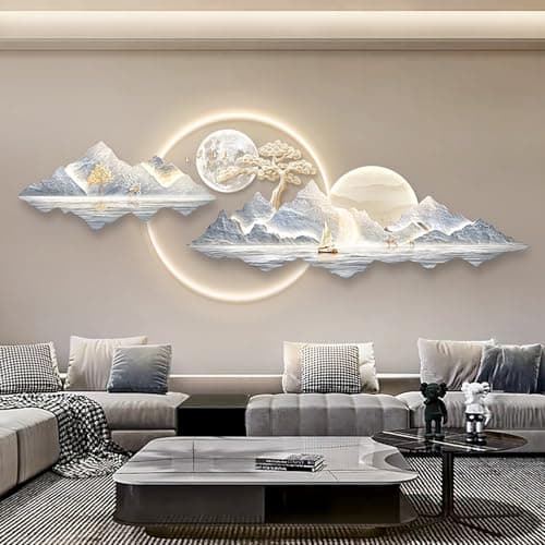 Image of DQSPDBD - 3D Wall Decor, Large Wall Sculpture Painting with LED Light, Creative Picture Hanging Landscape for Entryway, Hallway, Bedroom, Home Decor