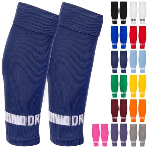 Image of DRIPsox® Football Sock Sleeves - 3 Sizes for Kids, Men, Junior, Women (S:13C-3.5, M:4-7.5, L:8+) - Multiple Colours - 1 Pair (S) Navy Football Sleeve Socks with Breathable Calf Comfort Mesh