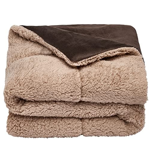 Image of Brentfords Sherpa Pet Dog Blanket, Soft Fluffy Warm & Comfy Quilted Dog Blanket Washable Lightweight Animal Cat Kitten Kennel Mat Warm Throw Over Plush Fleece, Brown - 100 x 150cm