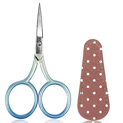 Image of BIHRTC 3.6 Inch Small Embroidery Scissors Stainless Steel Straight Sharp Tip Shear with Leather Cover DIY Tools Dressmaker for Sewing Craft Needlepoint Thread Scissors