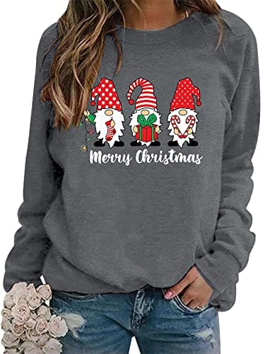 Image of WIEIYM Christmas Sweatshirt Women Xmas Long Sleeve Shirt Santa Claus Funny Jumper Unisex Pullover Causal Crewneck Tops for Women/Men S-XXL Grey