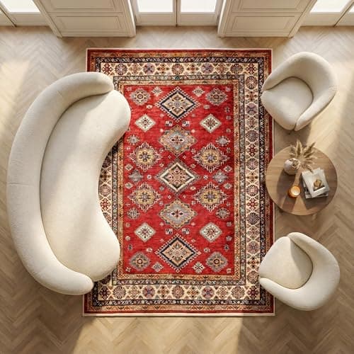 Image of Imperium Homeware Machine Washable Rug, 160x230cm, Non-Slip Backing, Short Pile, Non-Shedding, Pet-Friendly — Area Rug for Living Room & Bedroom, Traditional Medallion, Persian Red
