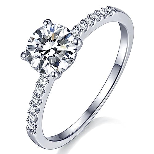 Image of Mejewri Moissanite Rings for Women S925 Sterling Silver Simulated Diamond Ring 18K White Gold Plated Wedding Rings for Women Promise Ring Fake Engagement Rings 1CT I