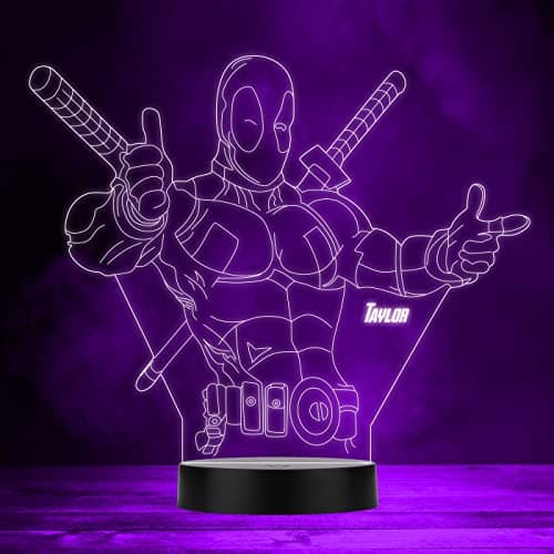 Image of Fingerprint Designs Deadpool Winking Character Personalised Gift Any Colour LED Night Light