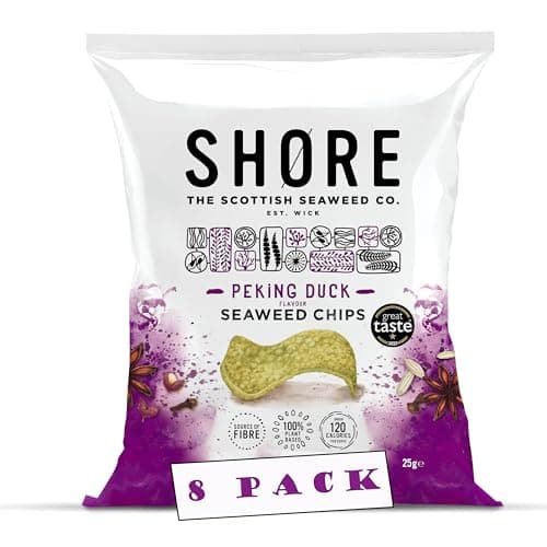 Image of Shore Seaweed Pecking Duck Chips,(Pack of 8 x 25g) – Vegan, Plant-based crisps - Low Calorie Snacks, Low Fat, Source of Fibre