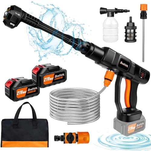 Image of Cordless Pressure Washer 45 Bar/652 PSI, Portable Power Washer with 6 in 1 Spray Nozzles, Foam Pot, 5m/16.4FT Hose, 2 Battery, Carry Bag, Jet Washer for Watering Flowers, Cleaning Patio and Car