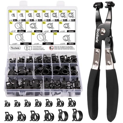Image of Toolwiz 120Pcs 6-25mm Spring Hose Clamps with Swivel Hose Clamp Pliers, 15 Sizes Hose Clamp Assortment Spring Band Type Fuel Line Vacuum Hose Silicone Hose Clamps, Water Pipe Air Tube Hose Clips