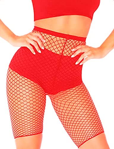 Image of Adove Elastic Fishnet Biker Shorts High Waisted Mesh Fishnet Shorts Women(Red M)